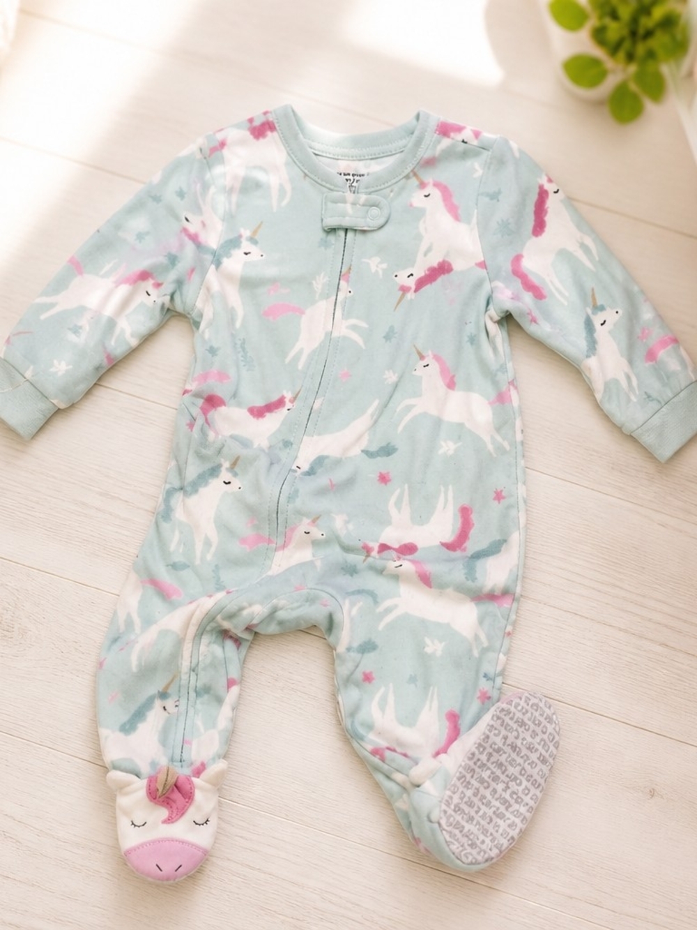 Carters Mint Unicorn Print Baby One-Piece Footed Pajamas 12m